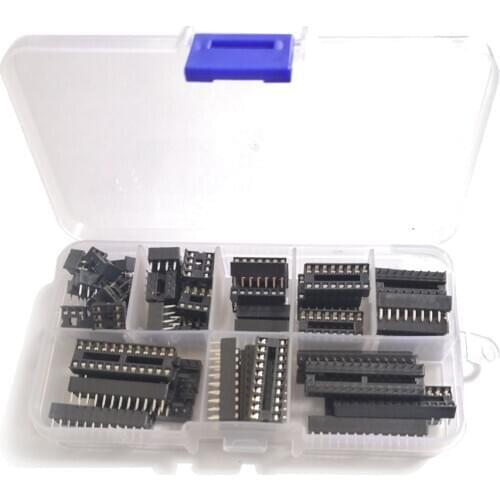 66PCS/Lot DIP IC Sockets Adaptor Solder Type Socket Kit 6,8,14,16,18,20,24,28 pins 8 values+ Box