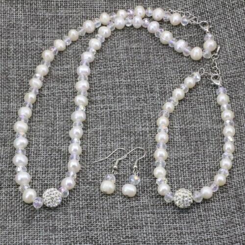 7-8mm white natural freshwater pearl beads chian necklace earrings strand bracelet for women original design jewelry set B3179