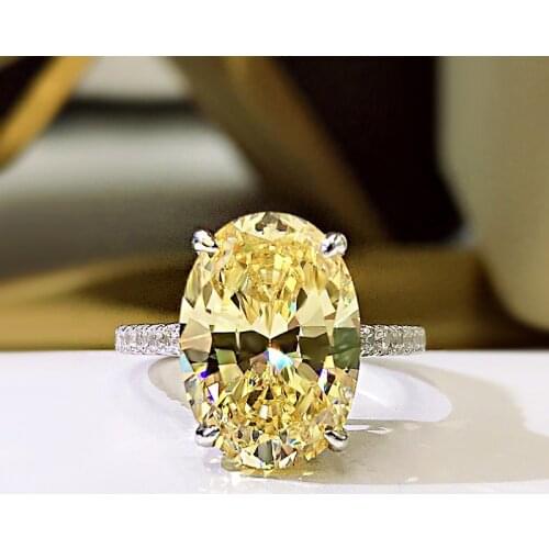 925 Sterling Silver 9*13mm Oval Cut Citrine Yellow Crystal Created Moissanite Wedding Engagement Classic Rings Fine Jewelry