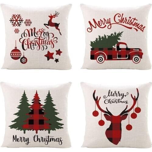 BMBY-Christmas Throw Pillow Covers, Cotton Linen Decorative Pillowcases for Sofa, Couch and Bed