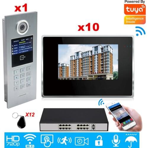 Large Office Building WiFi Video Door Phone IP Video Intercom Security Door Access Control System TuyaSmart APP+Password+IC Card
