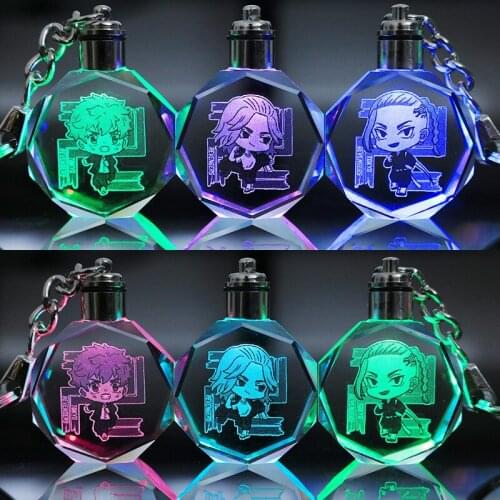 Tokyo Avengers Crystal Keychain Light Anime Cosplay Reborn Cartoon Japanese Pendant Hanagaki Budo Figures Key Chain Ring Toys