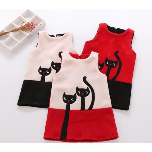 Brand Girl Dress Autumn Winter New Kids Dress for Girls Toddler Cotton Cartoon Cat Sleeveless Vest Dress Kids Party Dresses Warm