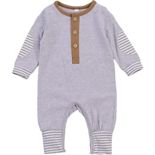 Baby New Born Patchwork Romper Jumpsuit Long Sleeve Buttons Sleeping Trousers Infants One-Pieces Clothing