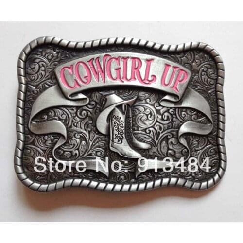 WESTERN BELT BUCKLE Cowgirl Up with rodeo boots oval BELT BUCKLE JF-B1027,Free shipping