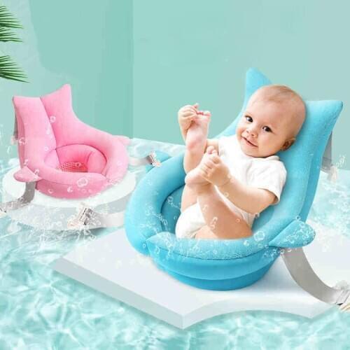 Baby Newborn Shower Bath Tub Pad Non-Slip Bathtub Net Bag Seat Support Mat Foldable Take Bath Pad Soft Comfort Body Cushion