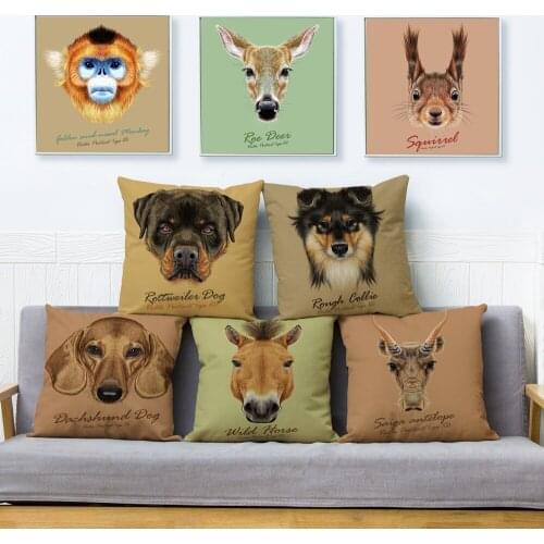 Colorful Cute Dog Print Cushion Cover Pillow Cover 45*45 Throw Pillow Case Sofa Home Decor Monkey Cat Squirrel Animal Pillowcase