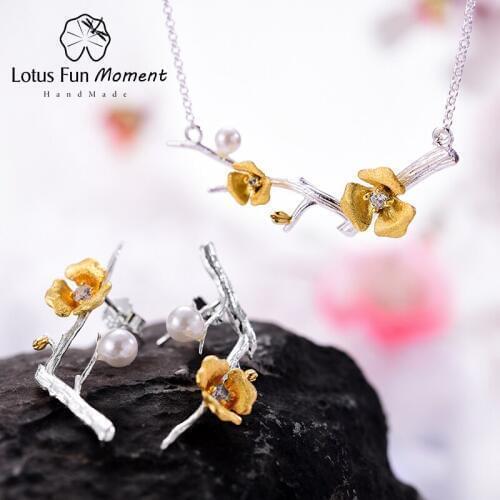 Lotus Fun Moment Real 925 Sterling Silver Designer Fashion Jewelry Delicated Plum Blossom Flower Jewelry Set for Women