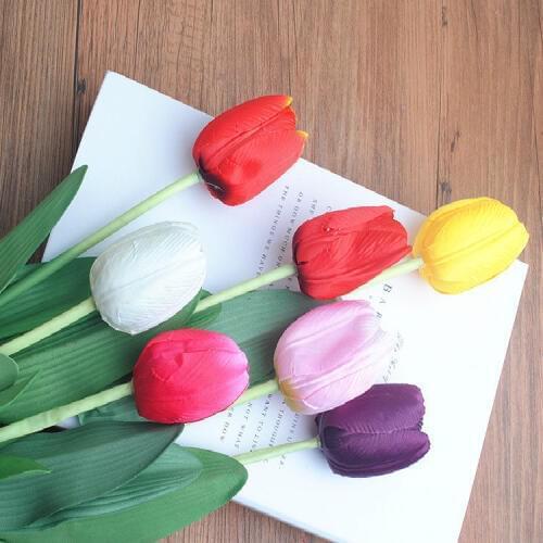 Pretty 10pcs/lot Mini Tulip Flower Real Touch Wedding Flower Bouquet Artificial Silk Flowersfor Party Home Wedding Holiday Decor