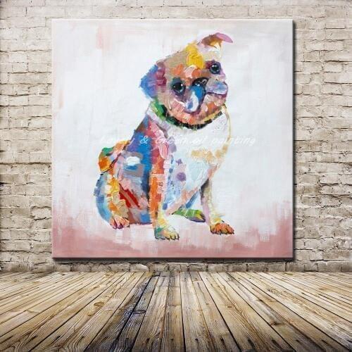 Mintura Hand Made Modern Colorful Lovely Cute Little Animal Dog Oil Paintings On Canvas Abstract Wall Art Picture For Home Decor
