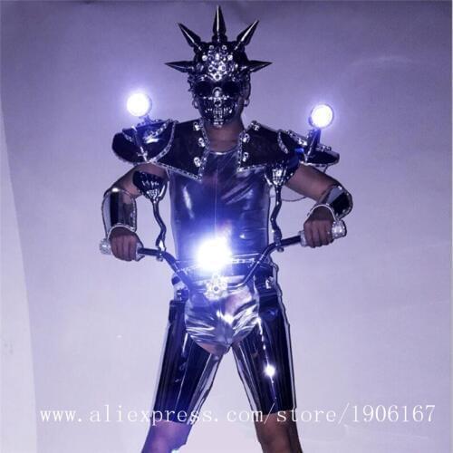 Fashion Nightclub DS Mens Locomotive Clothes With M LED Light Ballroom Costume Mirror Man Performance Party Dance Team Suit