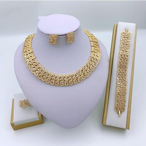 Fashion Dubai Women Jewelry Big Round Crystal Necklace Bracelet Earrings Ring Indian Party Fashion Jewelry Sets
