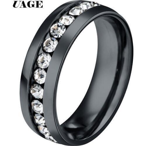 UAGE Men Women Crystal CZ Stone Ring Vintage Stainless Steel Women Wedding Rings Fashion Promise Black Engagement Ring