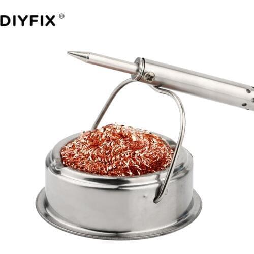 DIYFIX Welding Soldering Solder Iron Tip Cleaner Cleaning Steel Brass Wire Brush with Stand Holder Set BGA Repair Tool