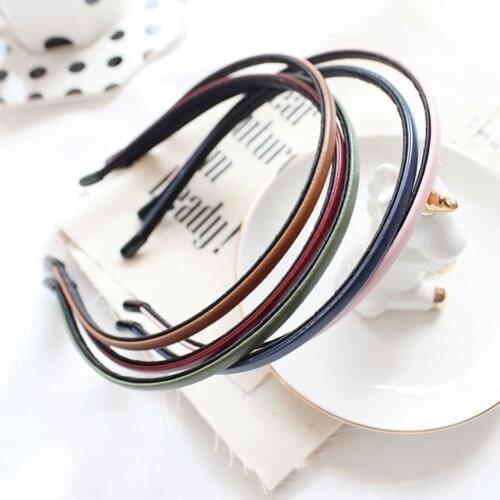 Solid Color PU Faux Leather Headbands Women Hairband Hair Hoop Girl Fashion Hair Bands Bezel Hair Accessories 2021 Thin Headband