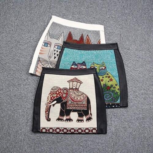 Autumn Fashion Womens Sweet Cartoon Animal pattern Genuine Leather Mini Skirts C890