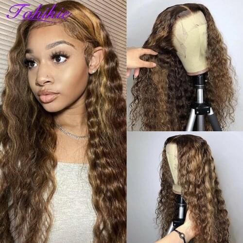 Tahikie Highlight Wig Human Hair Wigs For Black Women 30 Inch Deep Wave Frontal Wig Brazilian T Part Lace Wig Closure Wig Remy