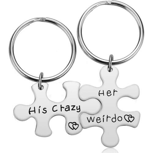 Couple Gifts for Boyfriend Girlfriend - His Crazy Her Weirdo Keychain for Him Her Keyring Valentines Day Gift for Husband Wife