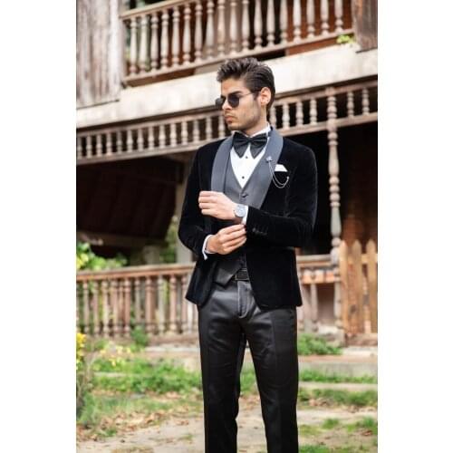 Jacket+Pants+Vest) Vintage Classic Black 3 Piece Groom Tuexdos For Wedding Formal Prom Suit Party Evening Blazer Custom Made