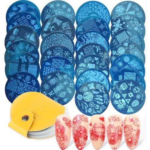 11pcs/Set Nail Stamping Plates Flowers Geometry Lace Nail Art Stamp Design Storage Bag Polish Print Stencil Tools TRSTZ101-130-2
