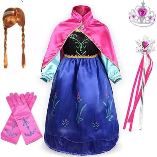 Elsa Anna Princess Dress Snow Queen 2 Cosplay Wig Kids Christmas Birthday Party Costume Baby Girl clothes Accessory