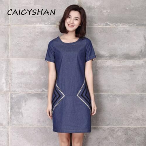 New Summer Style Women Dresses Vestido Plus Size Casual Loose Stick Ribbon Thin Jeans Dress For Women Large Size Denim One-Piece