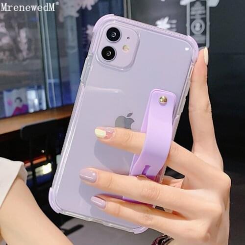 Color Frame Transparent Silicone Phone Case For iPhone 11 12 Pro Xr Xs Max 12Mini SE2 7 8 Plus Wristband Holder Protection Cocer