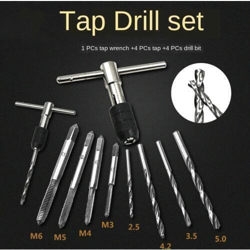 9PCS Tap Wrench Handle Ratchet M3-M6 Machine Screw Thread Metric Plug Tap Drill Set Hand Tools Hand Tap
