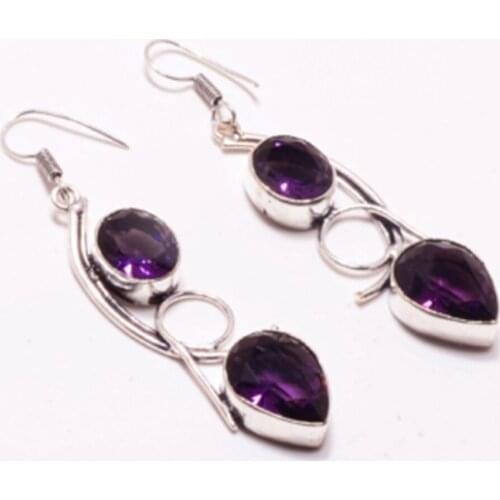 Genuine Amethyst Silver Overlay on Copper Earrings , Hand made Women Jewelry Gift, E5150
