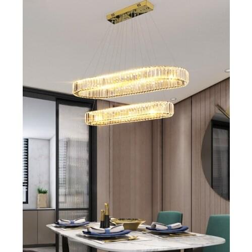 Oval modern kitchen chandelier for living room 2020 crystal chandeliers home decor dining room Hanging light fixture oval runway