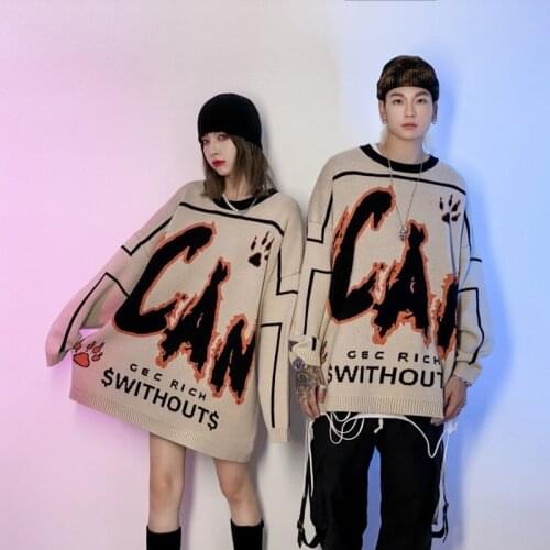 New Sale Men HipHop Long Sleeve Sweater Embroidered Couple Sweater Oversize Ins Knitted Tops For Men High Street College Style