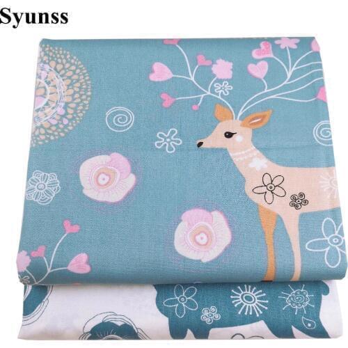 Syunss Cartoon Sika Deer Print Twill Cotton Fabric DIY Handmade Sewing Patchwork Baby Cloth Bedding Textile Quilting Tilda Tissu