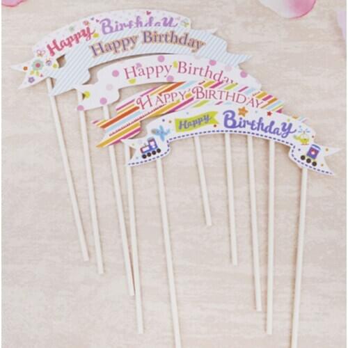 1Pc Happy Birthday Banner Flag Cupcake Topper Cake Flags Baby Shower Child Birthday Party Supplies Cake bake Party Decorative