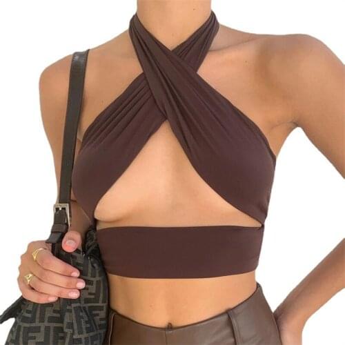 Women Hollow Crop Tank Tops Sexy Sleeveless Backless Criss Cross Halter Neck Vest Summer tank Tops