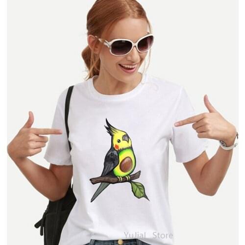 Watercolor Cockatiel Parrot Bird Print WomenS T-Shirt Funny Avocado T Shirt Femme Harajuku Kawaii Clothes White Tshirt Female