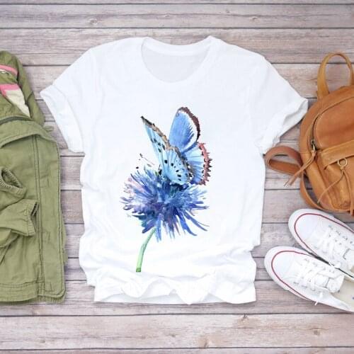 Women T-shirts Butterfly Watercolor Floral Summer Autumn 90s Womens Graphic T Top Ladies Print Lady Shirt Female Tee T-Shirt