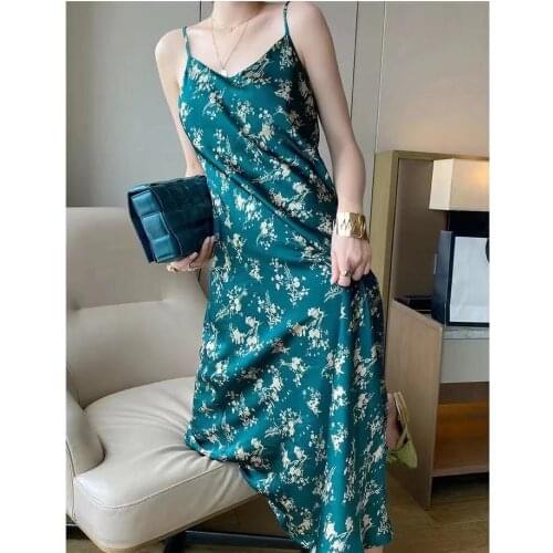 2021 Print Chic French Long party Dress Summer Vintage Casual Female Dresses Sexy V-neck Boho Beach Sundress Clothing for Women