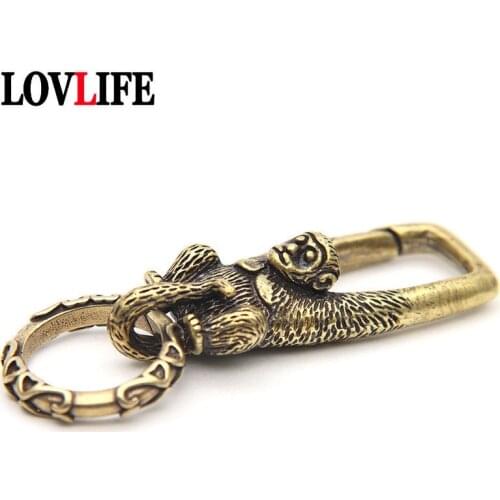 Zodiac Animal Monkey Brass Keychain DIY Car Key Holder Jewelry Accessory Metal Copper Waist Buckle Keyring Hanging Fashion Gifts