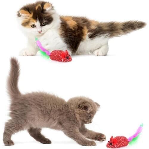 1pc Cute Mice Shape Toy Creative Funny Faux Feather Decor Pet Chase Toy Cat Toys Pet Supplies Cat Favors Random Color