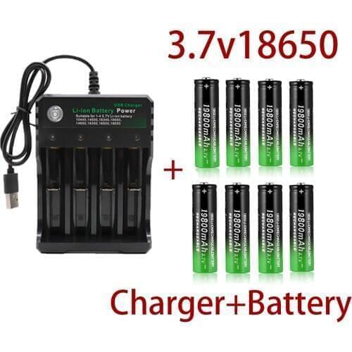 100% New 18650 battery 3.7V 19800mAh rechargeable liion battery for Led flashlight battery 18650 battery Wholesale + charger