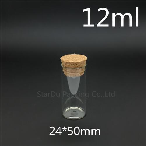 1000pcs/lot 12ml 24*50mm Wishing Glass Bottle with Cork ,High-quality 12cc Glass Vials Display Bottle Wholesale