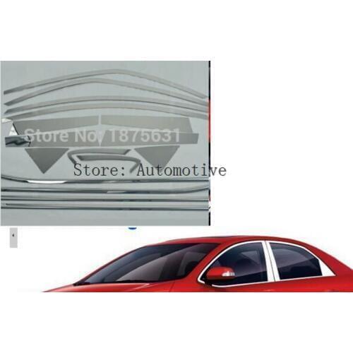 16pcs Stainless Steel Chrome Door Full Window Frame+Center Pillars Window Sill Molding Trim For Kia Forte 2009-2014