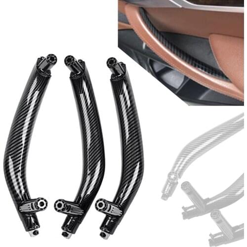 3x Carbon Fiber Styling Car Interior Door Pull Handle Trim Cover For BMW X5 X6 F15 F16 2014 2015 2016 2017 2018 LHD