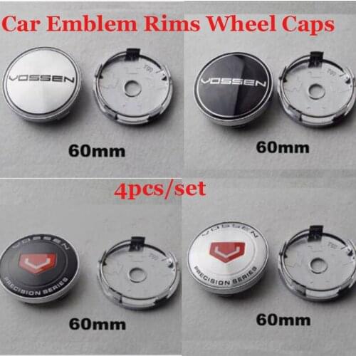 4pcs/set 60mm Car Emblem Badge Covers for Vossen Logo Decal Label Auto Styling Car Rims Wheel Hub Cap Wheel Center Rim Sticker
