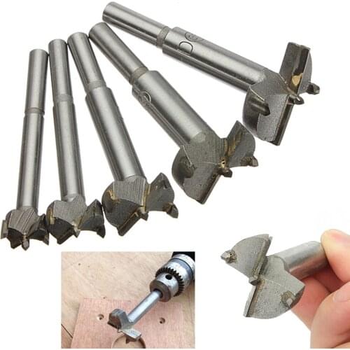5pcs/Set Hand Tools YG8 Forstner Auger Drill Bit Woodworking Hole Saw Wooden Wood Cutter Dia 15 20 25 30 35mm Silver