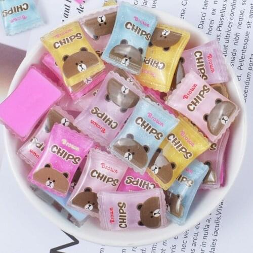 8pcs Resin Candy Flatback Cabochon Miniature Cute Bear Sparkling Candy Resin Sugar Dollhouse Food DIY Crafts