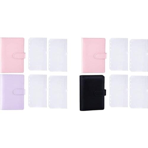 A6 PU Leather Binder Sleeve with 6 Pieces A6 Binder Bag Loose Leaf Bag 6 Buckle Cash Budget Envelope System
