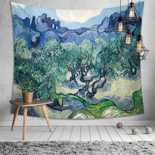 Abstract Wall Hanging Tapestry Van Gogh Artwork Starry Sky Sunflower Psychedelic Carpet Farmhouse Home Decor Background Blanket
