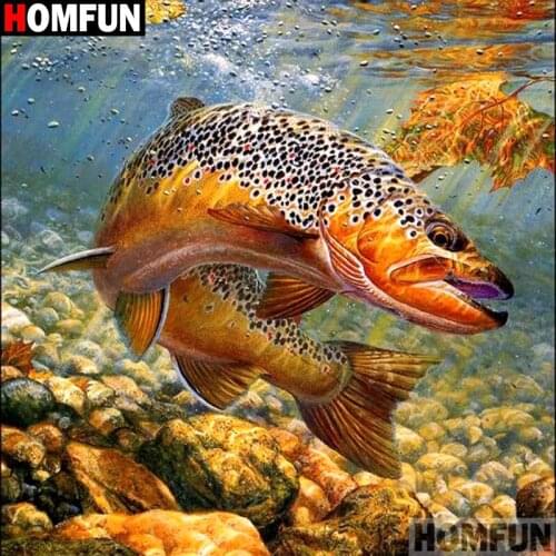 Homfun Full Square/Round Drill 5D DIY Diamond Painting "Animal fish" 3D Embroidery Cross Stitch Home Decor Gift A11631