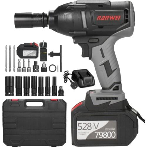 Cordless Impact Wrench 1080Nm High Torque Brushless Motor 1/2 Inch Quick Chuck Fast Charger Variable Speed Power Impact Kit